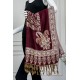 شال كشميري نسائي لون عودي بنقوش باللون البيج