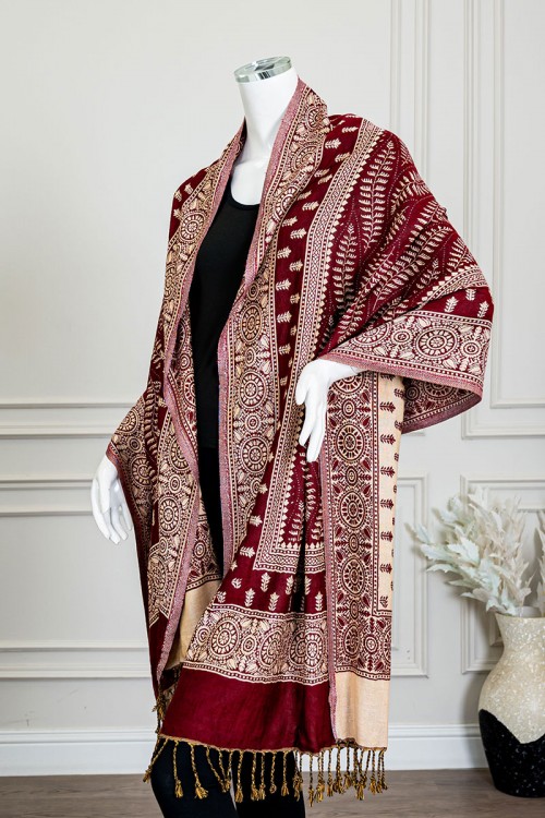 شال كشميري نسائي متعدد الألوان بنقوش ملونة