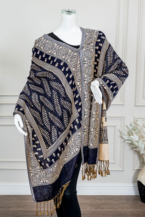 شال كشميري نسائي متعدد الألوان بنقوش ملونة