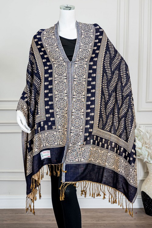 شال كشميري نسائي متعدد الألوان بنقوش ملونة