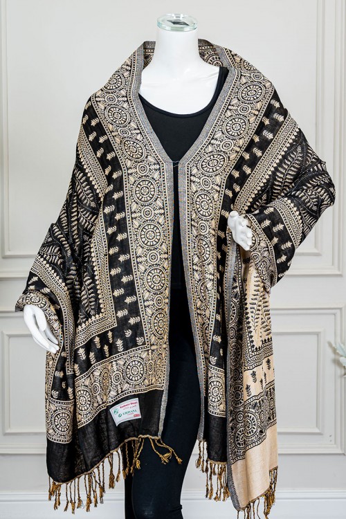 شال كشميري نسائي متعدد الألوان بنقوش ملونة