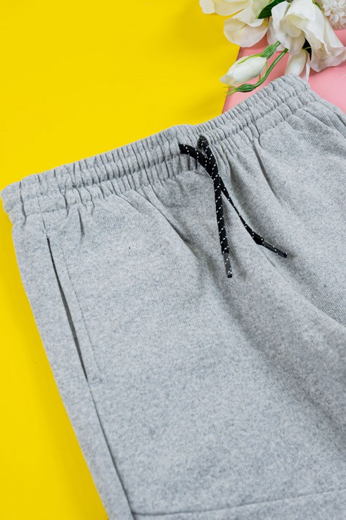 بنطلون ولادي طويل لون رمادي بجيوب و برباط في الخصر