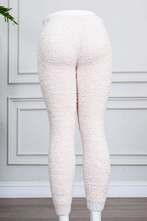 بنطلون نسائي صوف لون بيج برباط في الخصر و زم في الأسفل