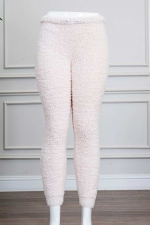 بنطلون نسائي صوف لون بيج برباط في الخصر و زم في الأسفل 