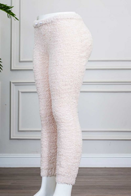 بنطلون نسائي صوف لون بيج برباط في الخصر و زم في الأسفل