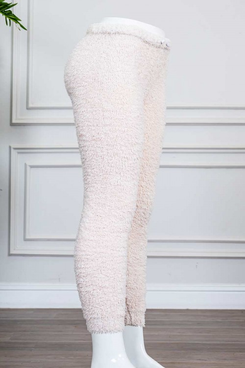 بنطلون نسائي صوف لون بيج برباط في الخصر و زم في الأسفل