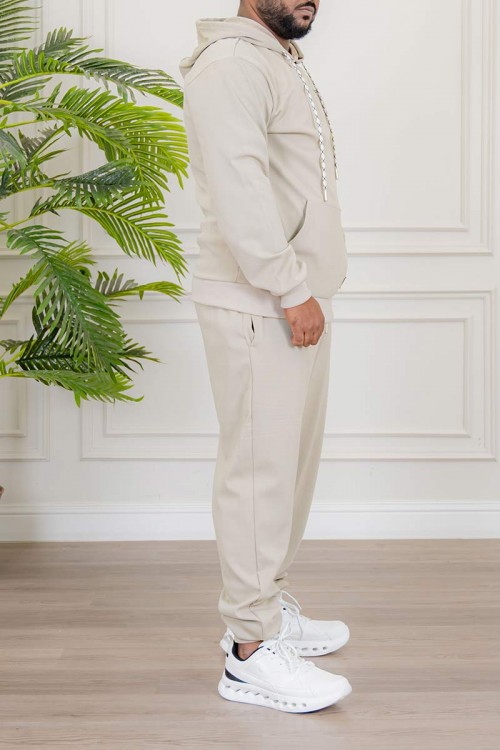 طقم-رجالي-شتوي-قطعتين-لون-بيج-ببلوفر-هودي-قبعة-متصلة-