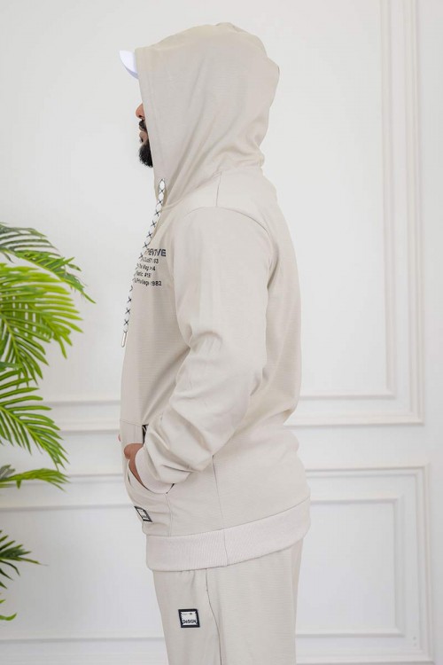 طقم-رجالي-شتوي-قطعتين-لون-بيج-ببلوفر-هودي-قبعة-متصلة-