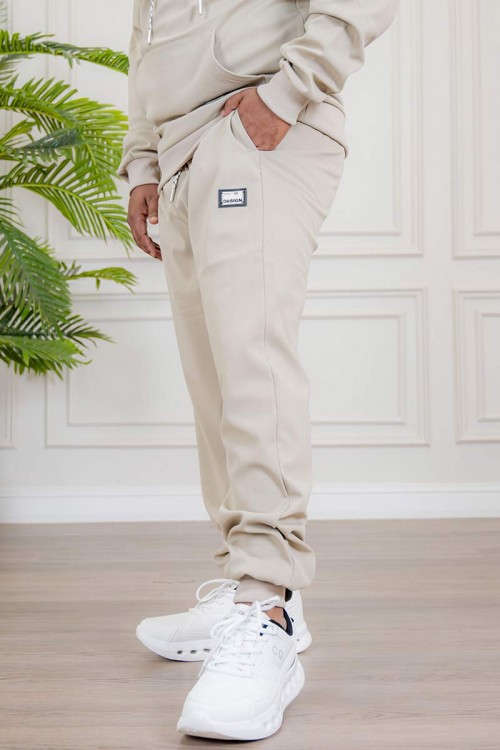 طقم-رجالي-شتوي-قطعتين-لون-بيج-ببلوفر-هودي-قبعة-متصلة-