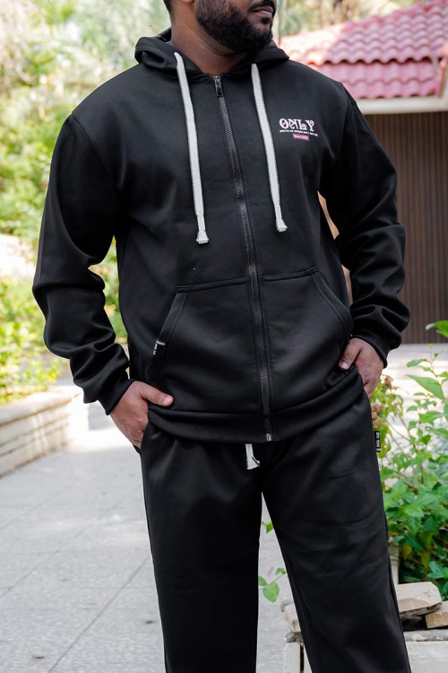 طقم-رجالي-شتوي-قطعتين-لون-أسود-ببلوفر-هودي-قبعة-متصلة