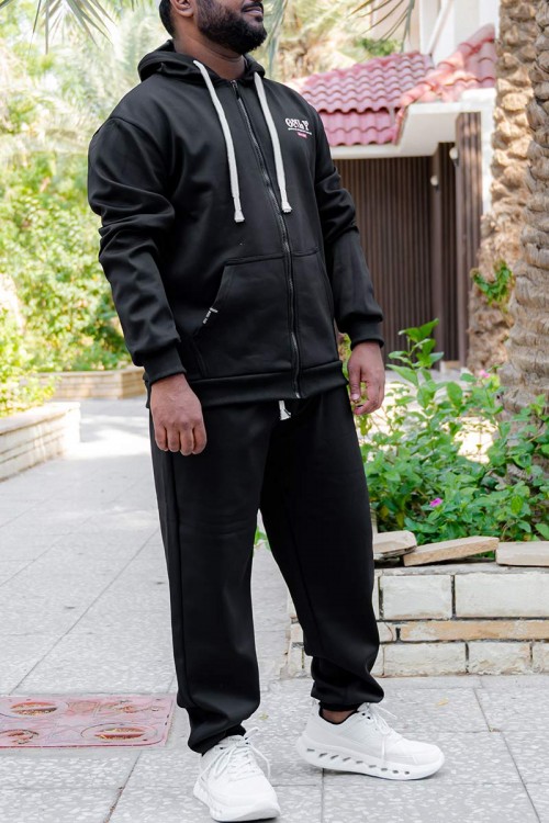 طقم-رجالي-شتوي-قطعتين-لون-أسود-ببلوفر-هودي-قبعة-متصلة