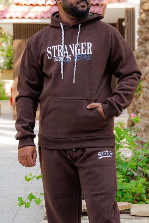 طقم-رجالي-شتوي-قطعتين-لون-بني-ببلوفر-هودي-قبعة-متصلة