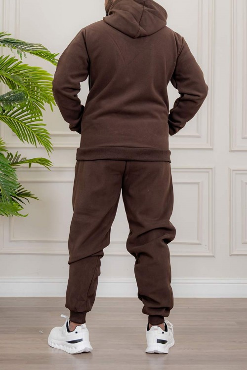 طقم-رجالي-شتوي-قطعتين-لون-بني-ببلوفر-هودي-قبعة-متصلة