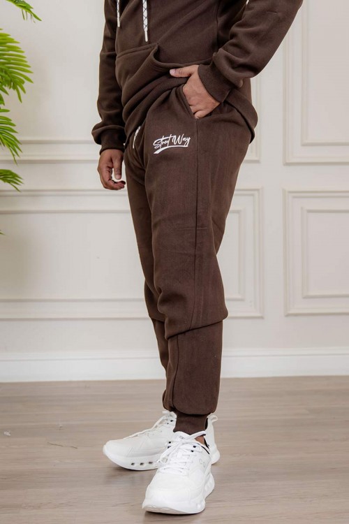 طقم-رجالي-شتوي-قطعتين-لون-بني-ببلوفر-هودي-قبعة-متصلة