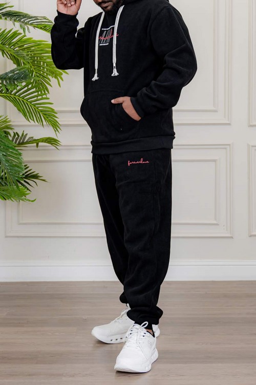 طقم-رجالي-شتوي-قطعتين-لون-أسود-ببلوفر-هودي-قبعة-متصلة