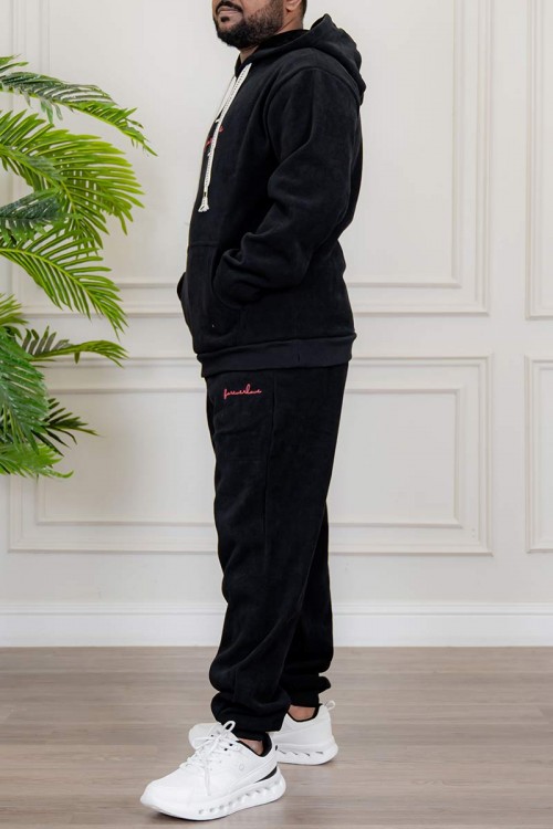 طقم-رجالي-شتوي-قطعتين-لون-أسود-ببلوفر-هودي-قبعة-متصلة