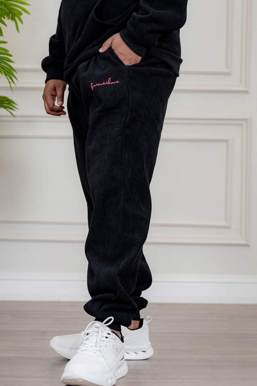 طقم-رجالي-شتوي-قطعتين-لون-أسود-ببلوفر-هودي-قبعة-متصلة