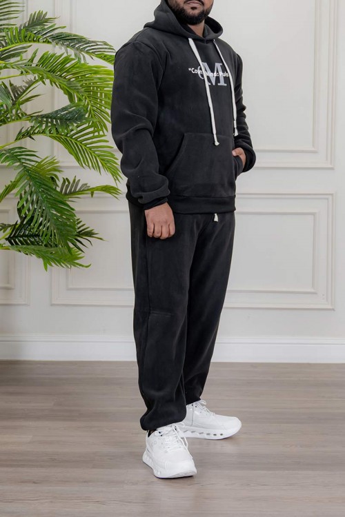 طقم-رجالي-شتوي-قطعتين-لون-أسود-ببلوفر-هودي-قبعة-متصلة-