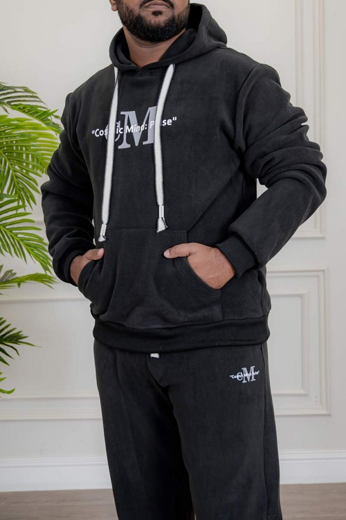 طقم-رجالي-شتوي-قطعتين-لون-أسود-ببلوفر-هودي-قبعة-متصلة-