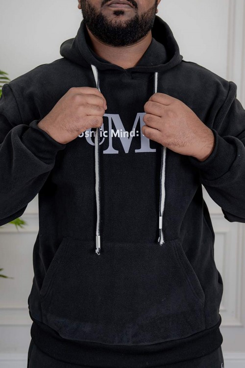 طقم-رجالي-شتوي-قطعتين-لون-أسود-ببلوفر-هودي-قبعة-متصلة-