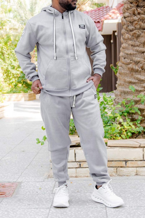 طقم-رجالي-شتوي-قطعتين-لون-رمادي-ببلوفر-هودي-قبعة-متصلة-