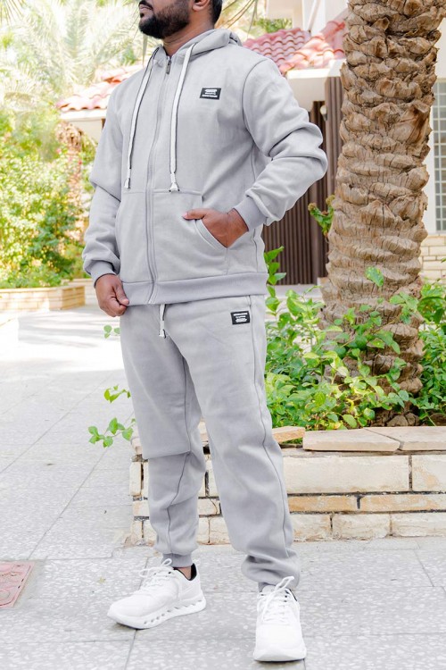طقم-رجالي-شتوي-قطعتين-لون-رمادي-ببلوفر-هودي-قبعة-متصلة-