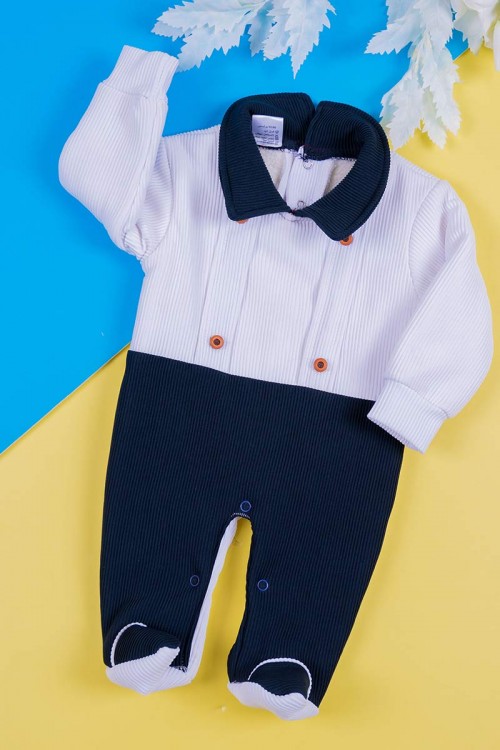 بربتوز-أطفال-لون-أبيض-و-كحلي-بياقة-مطوية-مزين-