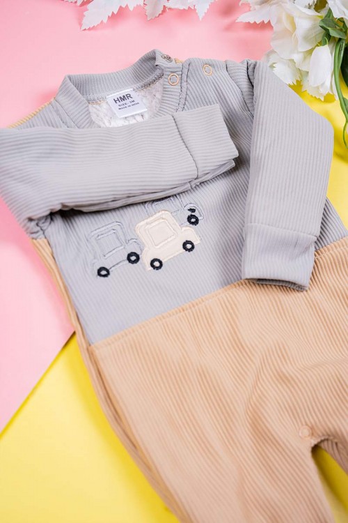 بربتوز-أطفال-شتوي-مبطن-لون-رمادي-و-بيج-مزين-برسومات-