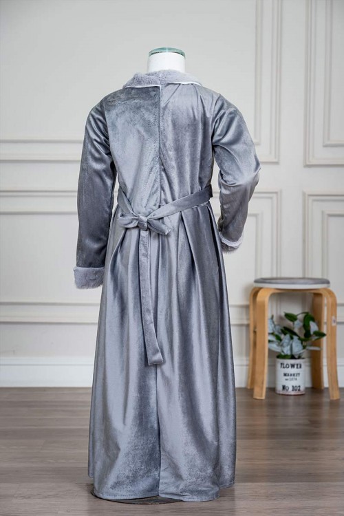 فستان-بناتي-طويل-متعدد-الألوان-مزين-بالفرو-في-الياقة-