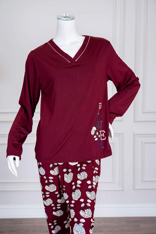 بيجاما-نسائية-قطعتين-لون-عودي-برسومات-و-كتابات