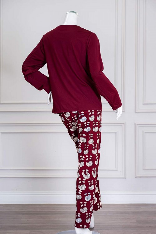 بيجاما-نسائية-قطعتين-لون-عودي-برسومات-و-كتابات