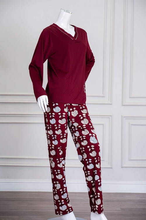 بيجاما-نسائية-قطعتين-لون-عودي-برسومات-و-كتابات