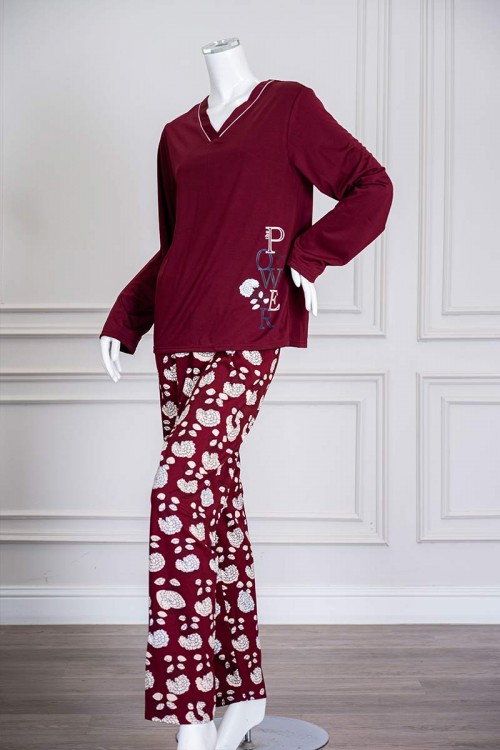 بيجاما-نسائية-قطعتين-لون-عودي-برسومات-و-كتابات