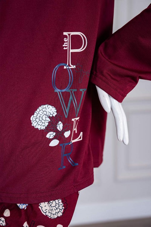 بيجاما-نسائية-قطعتين-لون-عودي-برسومات-و-كتابات