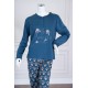 بيجاما-نسائية-قطعتين-لون-تركواز-ياقة-دائرية-بأزرار-مزينة-بكتابات-
