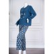 بيجاما-نسائية-قطعتين-لون-تركواز-ياقة-دائرية-بأزرار-مزينة-بكتابات-