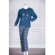 بيجاما-نسائية-قطعتين-لون-تركواز-ياقة-دائرية-بأزرار-مزينة-بكتابات-