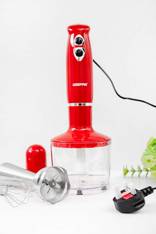 خلاط يدوي كهربائي مكون من 3 قطع لون أحمر و فضي