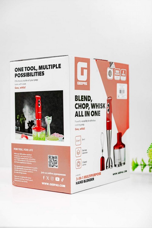 خلاط يدوي كهربائي مكون من 3 قطع لون أحمر و فضي