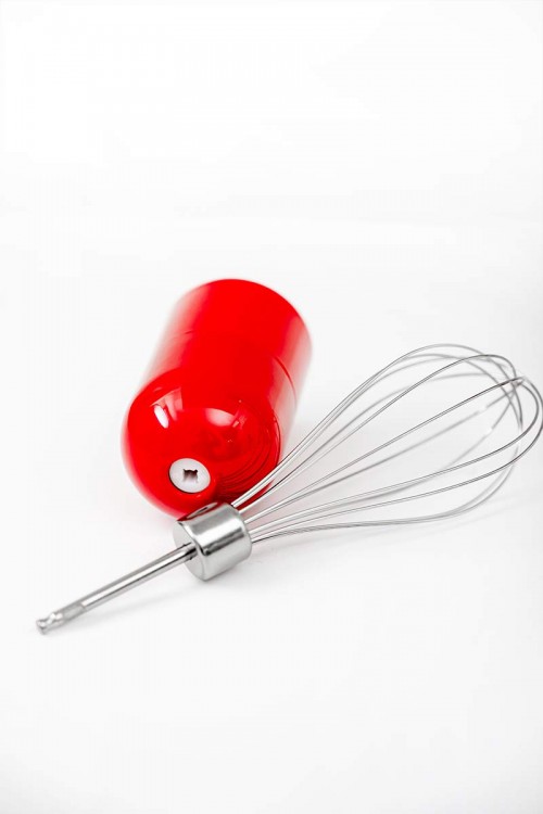 خلاط يدوي كهربائي مكون من 3 قطع لون أحمر و فضي