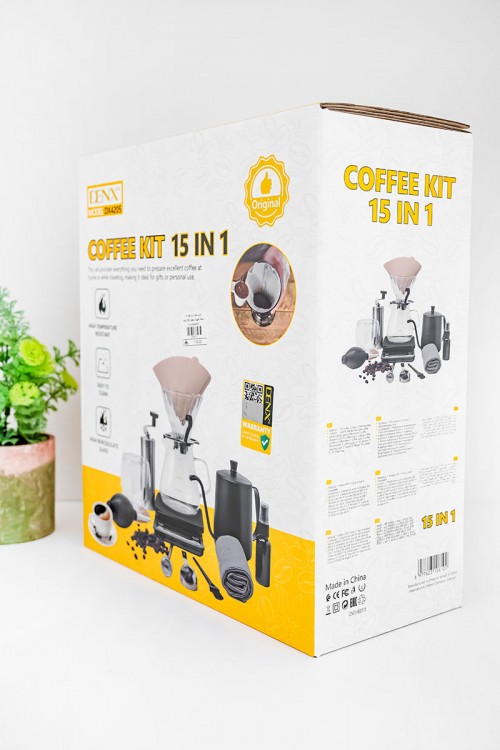 شنطة قهوة لون أسود لتحضير قهوة مقطرة v60 من 15 قطعة متكاملة