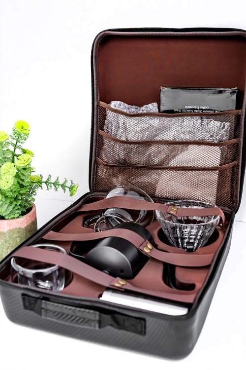 شنطة قهوة لون أسود لتحضير قهوة مقطرة v60 من 15 قطعة متكاملة