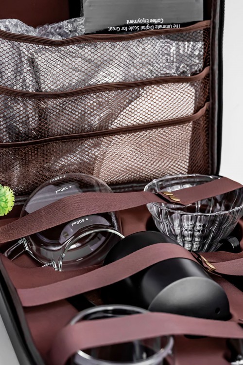 شنطة قهوة لون أسود لتحضير قهوة مقطرة v60 من 15 قطعة متكاملة