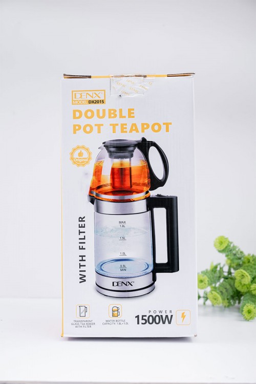غلاية كهربائية مزدوجة من دينيكس الغلاية بسعة 1.8 لتر و الإبريق بسعة 1 لتر بقوة 1500 واط