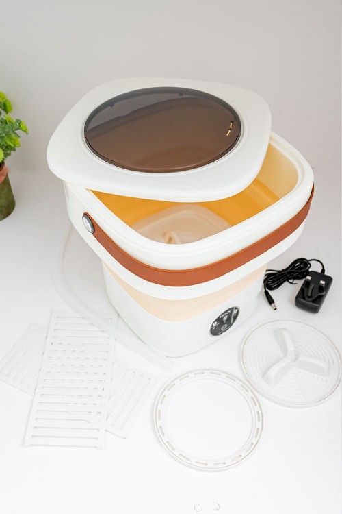 غسالة متنقلة قابل للطي لون أبيض و بيج بسعة 11 لتر و بقوة 40 واط