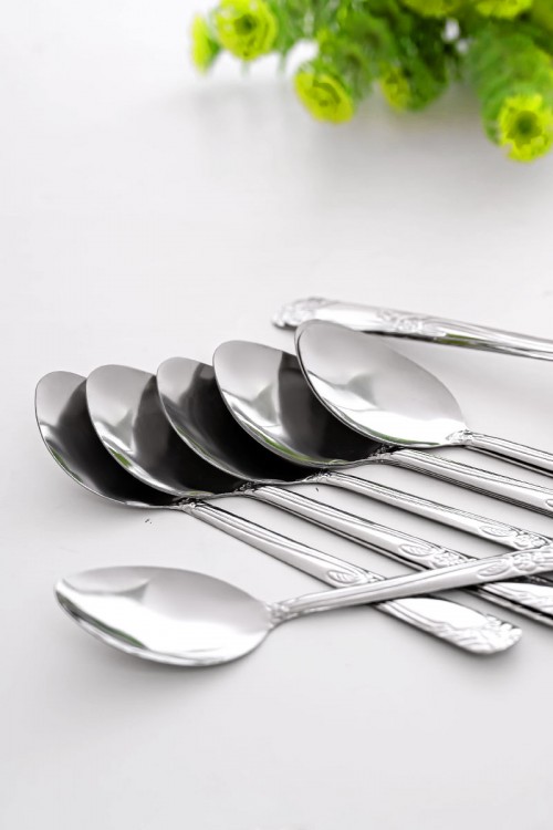 ملاعق أكل ستيل مزينة بزخرفة في المقبض 12 حبة