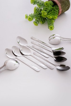 ملاعق أكل ستيل مزينة بزخرفة في المقبض 12 حبة