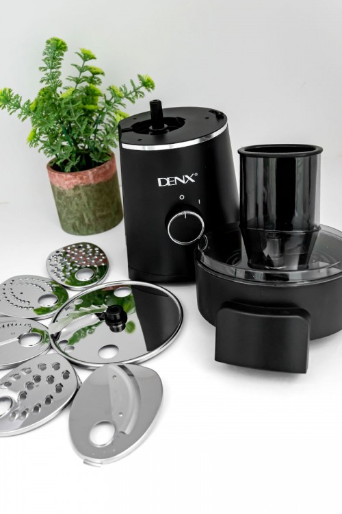 قطاعة خضار كهربائية من Denx لون أسود متعددة الوظائف بشفرات من الفولاذ المقاوم للصدأ بقوة 200 واط
