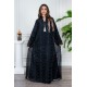 جلابية نسائية لون أسود ياقة عالية بقصة سبعة مزينة بفصوص باللون الفضي و بأكمام طويلة