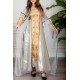 جلابية نسائية تراثية لون رمادي بتطريز تراثي ذهبي من الأمام و الأكمام برباط في الجانبين مع قماش شيفون من الخارج